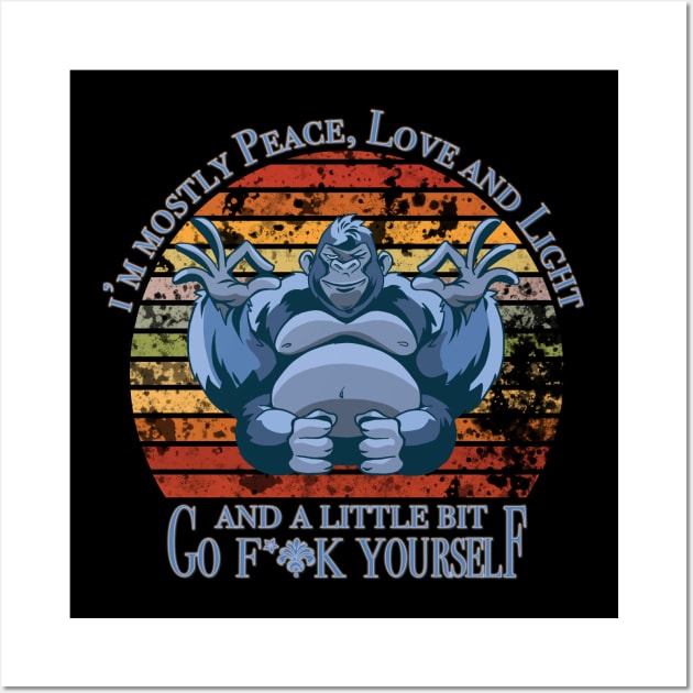 I'm Mostly Peace Love And Light - Yoga Retro Vintage Wall Art by JTYDesigns